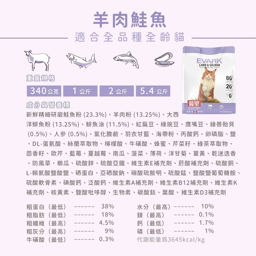 【擊掌寵物】EVARK渴望無穀貓飼料系列 1kg-5.4kg-規格圖8