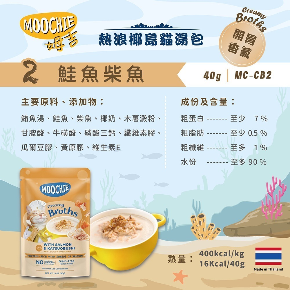 【擊掌寵物】MOOCHIE 姆吉熱浪椰島貓湯包 貓湯包 貓泥 貓肉泥 貓零食 貓點心 補水神器 機能湯包 營養湯包-規格圖5