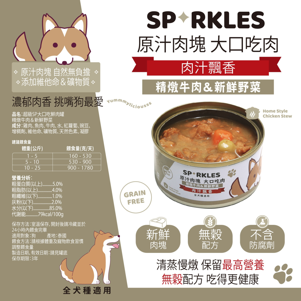 【擊掌寵物】超級 SPARKLES SP大口吃鮮肉罐 400g 狗狗罐頭 狗罐 原汁肉塊 副食犬罐 犬罐-細節圖6