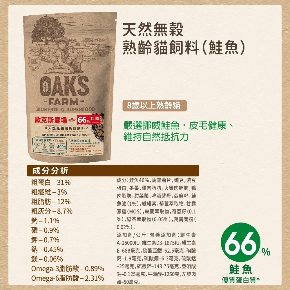 【擊掌寵物】免運 OAKS歐克斯天然無榖貓飼料 貓糧 貓飼料 幼貓 全齡貓 無榖貓糧 室內貓 結紮貓-規格圖3