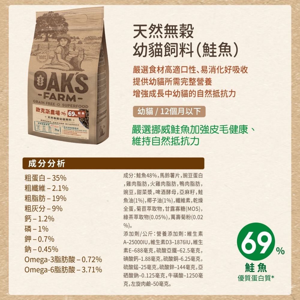 【擊掌寵物】免運 OAKS歐克斯天然無榖貓飼料 貓糧 貓飼料 幼貓 全齡貓 無榖貓糧 室內貓 結紮貓-規格圖3