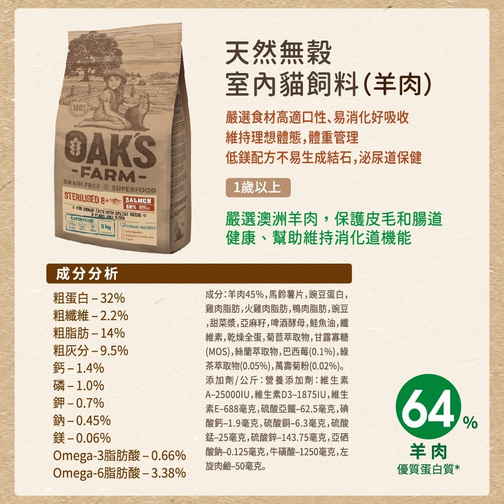 【擊掌寵物】免運 OAKS歐克斯天然無榖貓飼料 貓糧 貓飼料 幼貓 全齡貓 無榖貓糧 室內貓 結紮貓-規格圖3