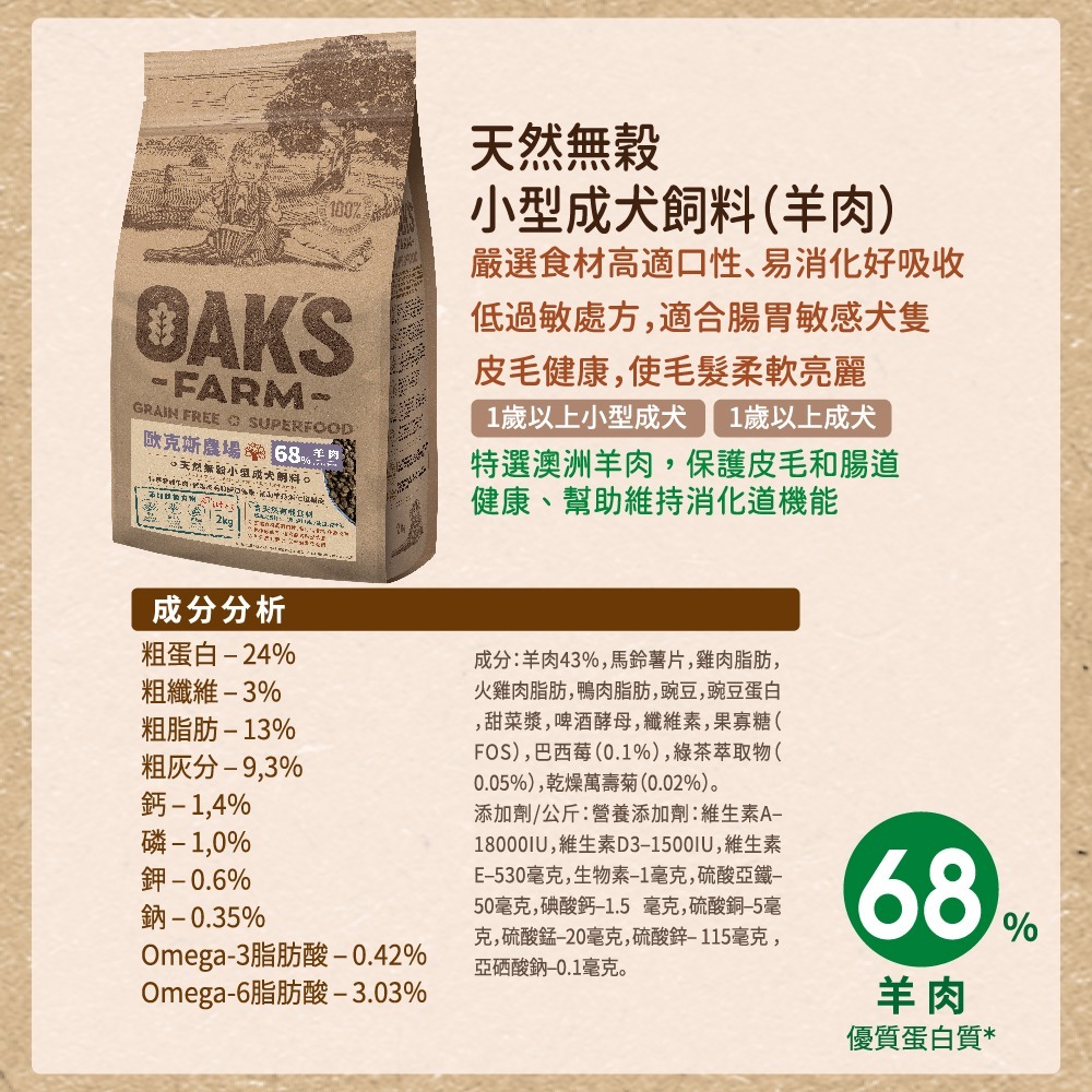 【擊掌寵物】OAKS歐克斯天然無榖犬飼料 犬糧 狗飼料 幼犬 全齡犬 無榖狗糧 老犬-規格圖1