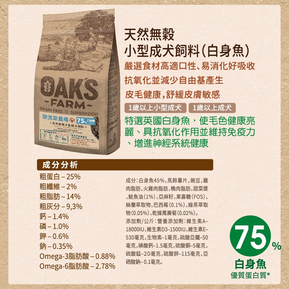 【擊掌寵物】OAKS歐克斯天然無榖犬飼料 犬糧 狗飼料 幼犬 全齡犬 無榖狗糧 老犬-規格圖1