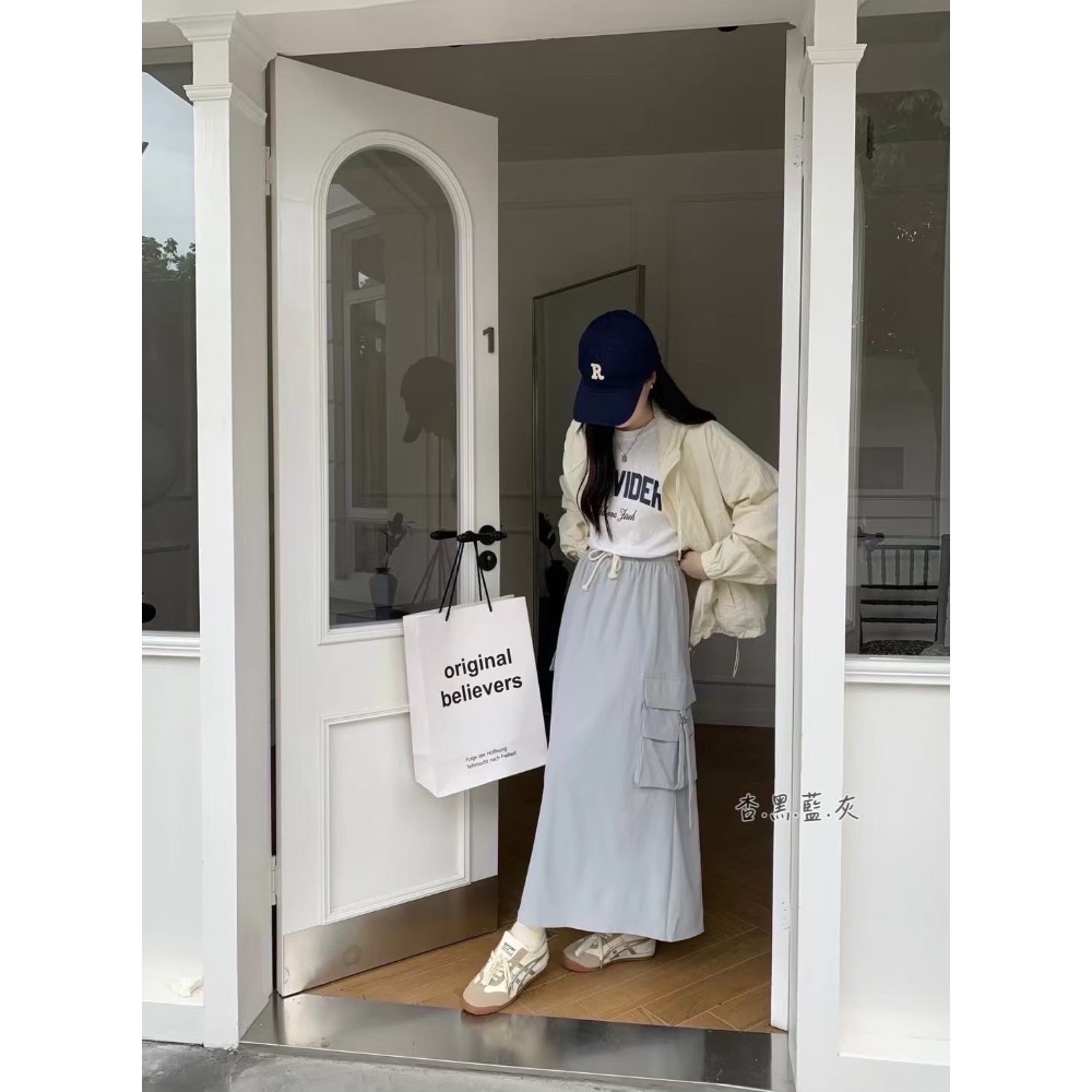 【預購】百搭男友風抽繩工裝長裙-細節圖2