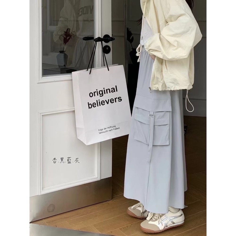 【預購】百搭男友風抽繩工裝長裙-細節圖3