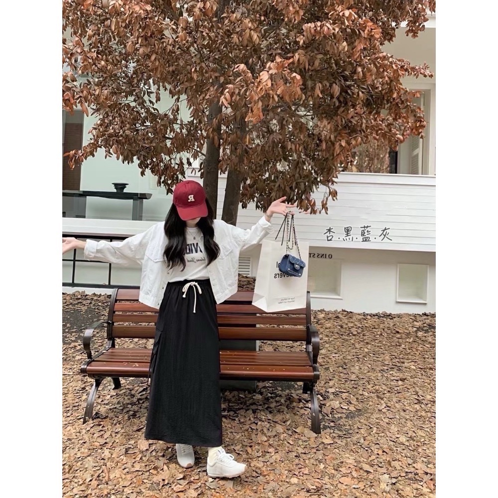 【預購】百搭男友風抽繩工裝長裙-細節圖5