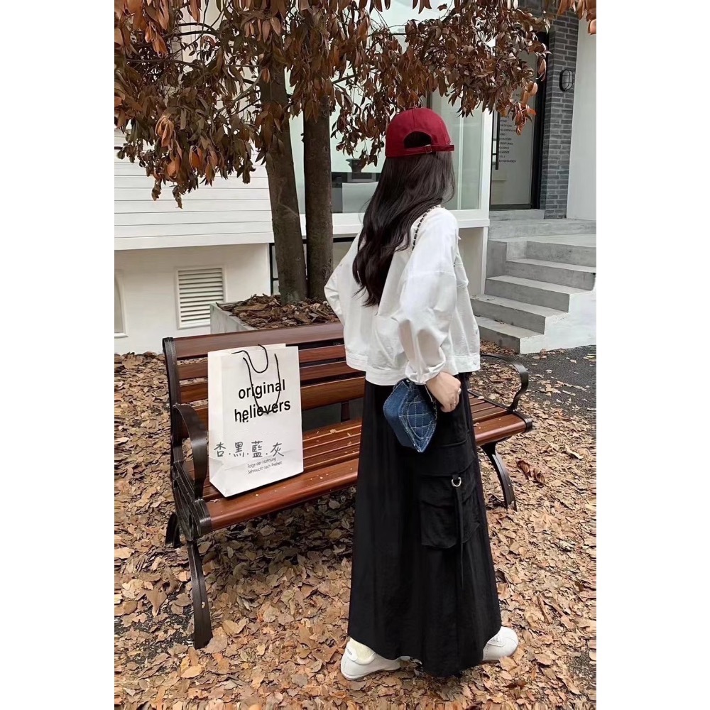 【預購】百搭男友風抽繩工裝長裙-細節圖6