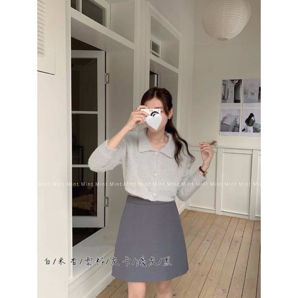 【預購】水貂毛翻領短版針織毛衣-細節圖6