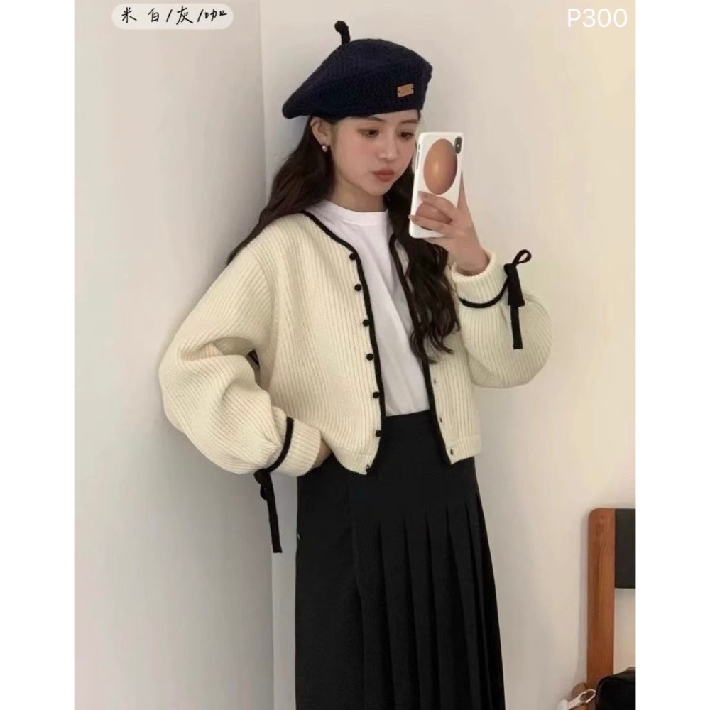 【預購】法式綁帶氣質針織外套-細節圖2