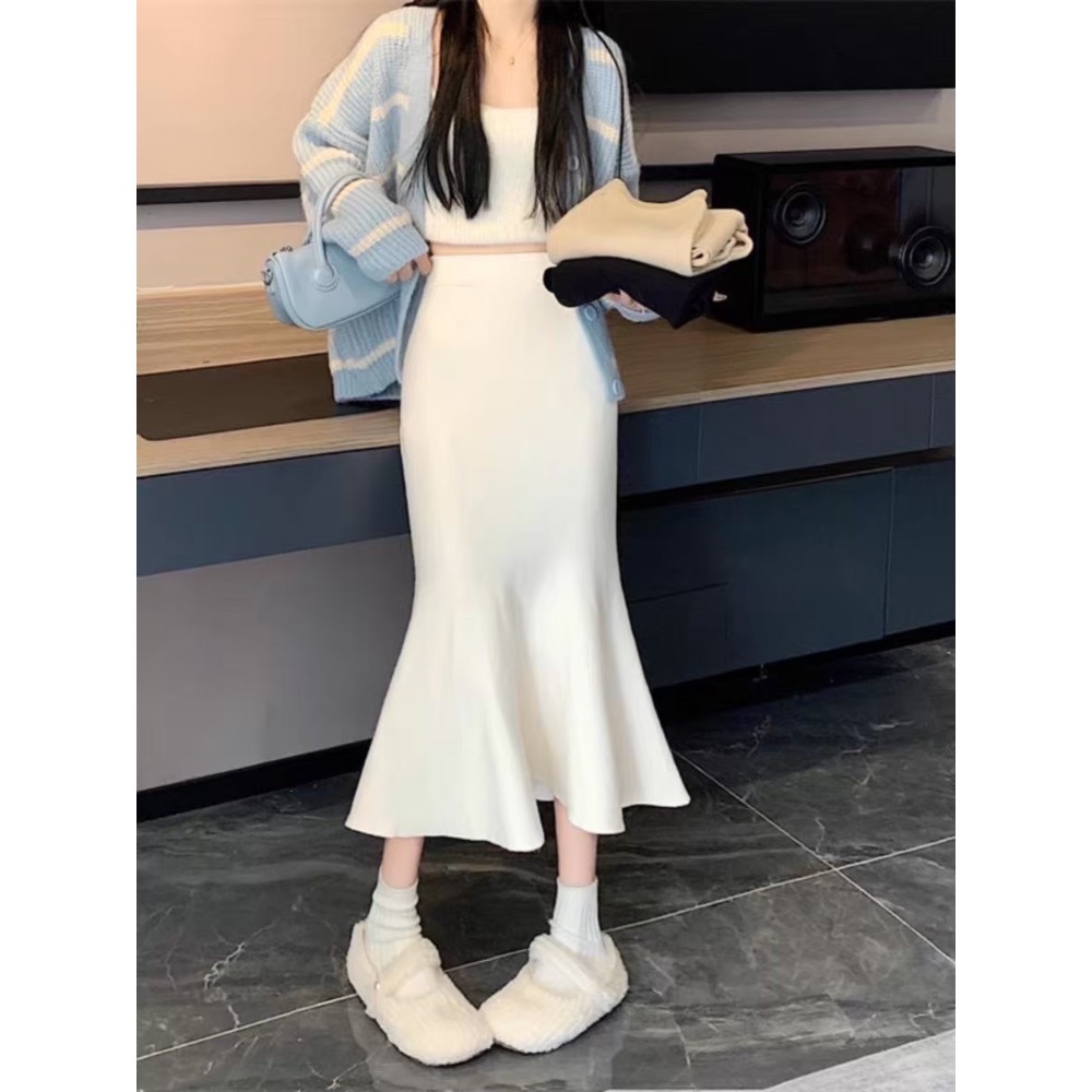 【預購】氣質高腰修身魚尾裙（白）-細節圖3