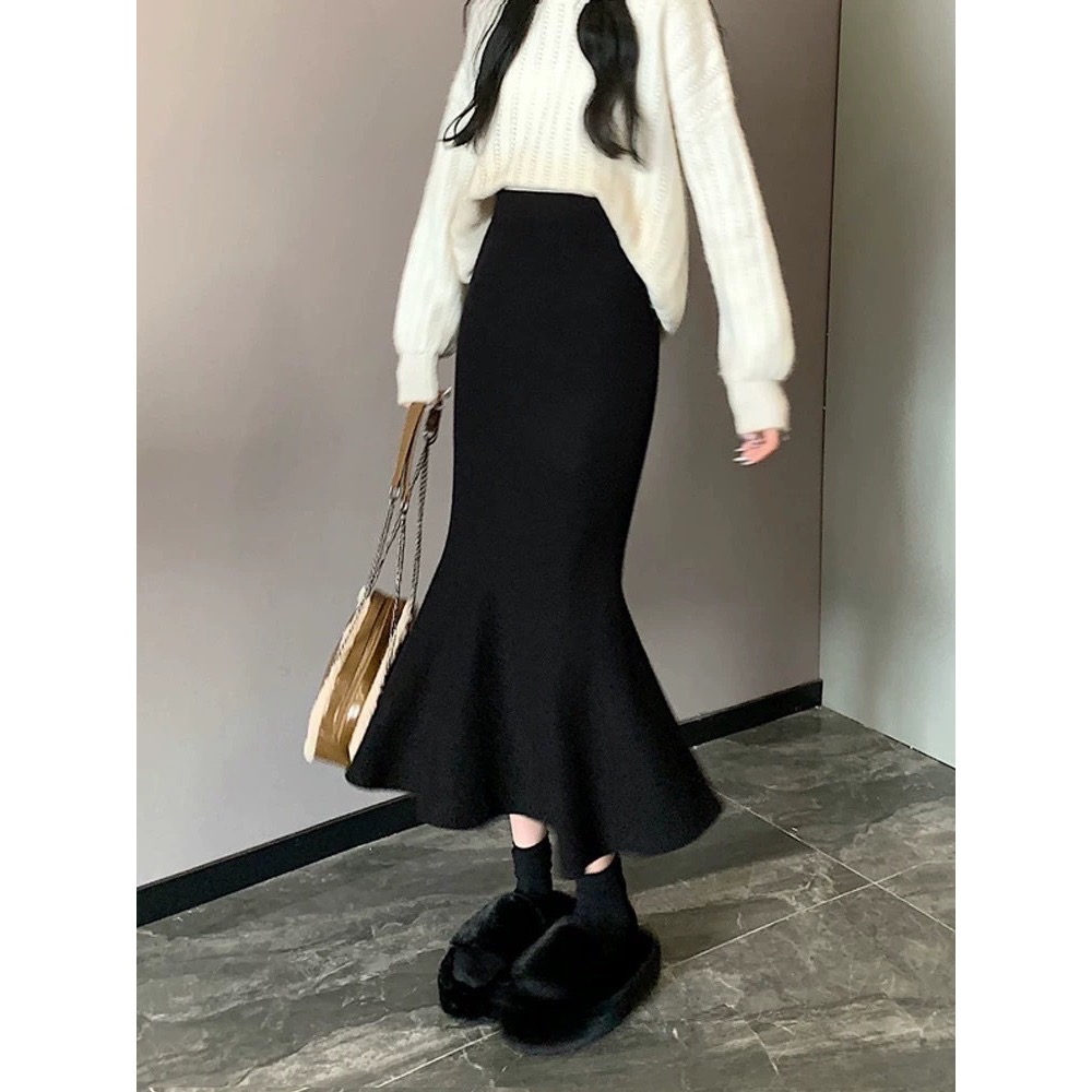 【預購】氣質高腰修身魚尾裙（白）-細節圖4