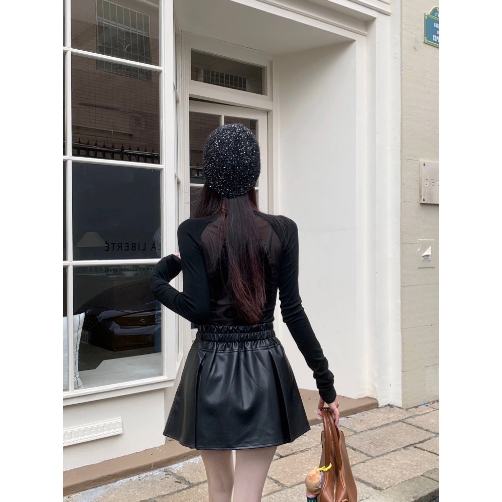 【預購】韓系蝴蝶結A字皮裙-細節圖3