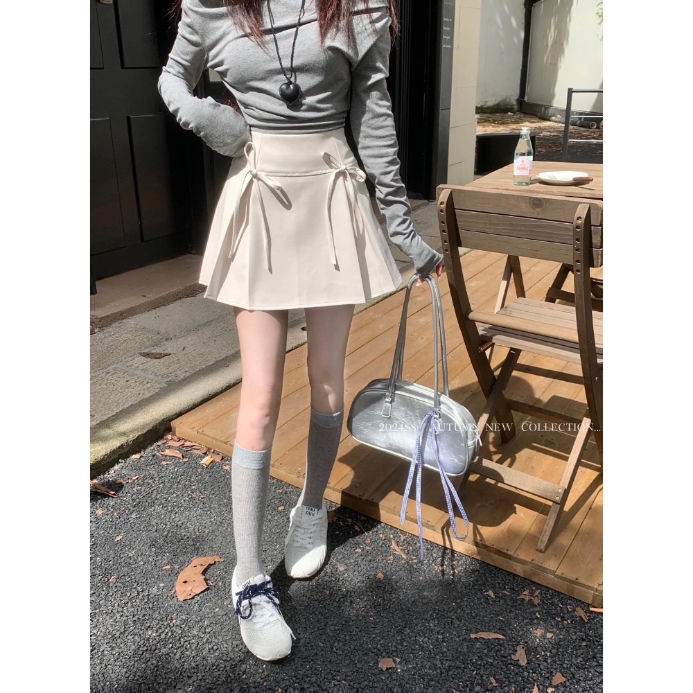 【預購】韓系蝴蝶結A字皮裙-細節圖4