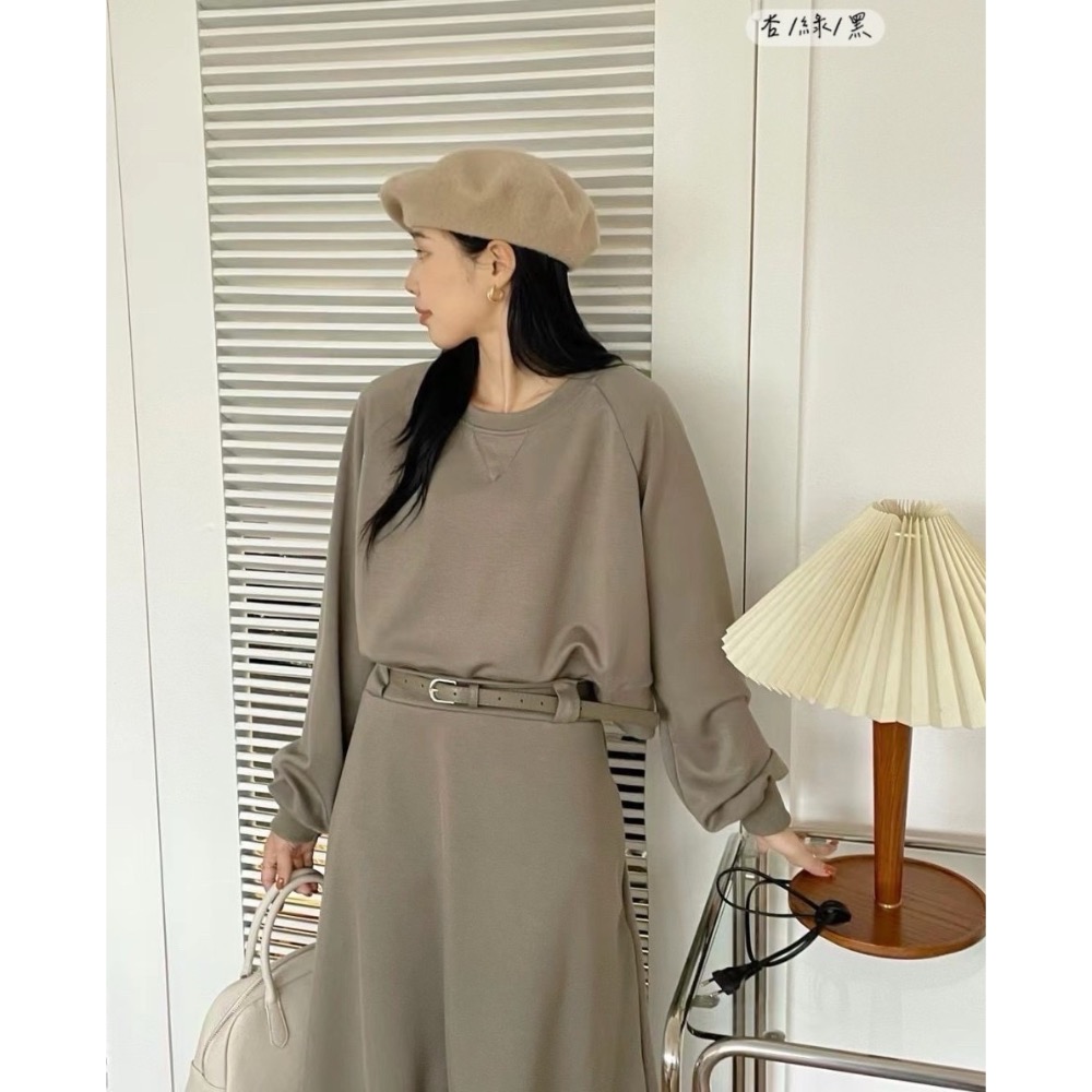 【預購】質感空氣棉長裙套裝 set（附皮帶）-細節圖4