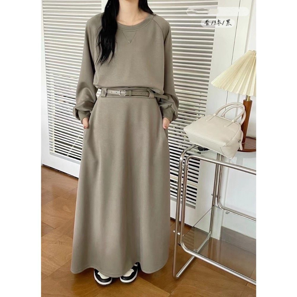 【預購】質感空氣棉長裙套裝 set（附皮帶）-細節圖5