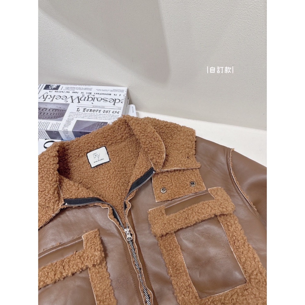 復古羊羔毛拼接外套-細節圖2