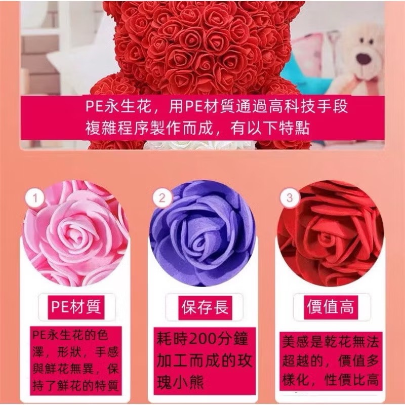 ⚡️開發票當天出貨⚡️多色玫瑰花熊 25cm 情人節禮物-細節圖3