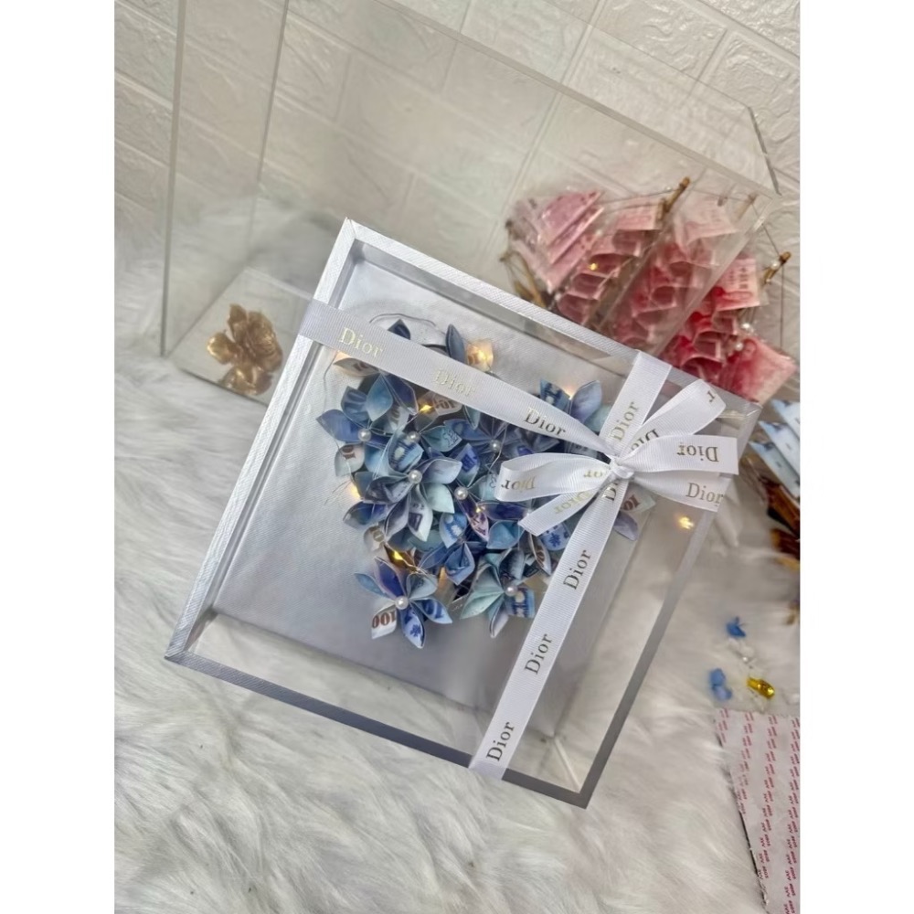 ⚡️現貨附發票⚡️愛心鈔票盒 永生花 淨心盒 有錢花 禮物-細節圖2