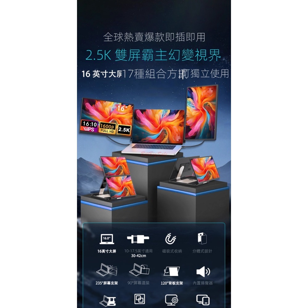 16吋三螢幕 S7 PRO/2.5K ←筆電擴充屏 三屏 三螢幕 便捷折疊顯示器 拓展電腦分屏 副屏 LCD免驅動軟體-細節圖2