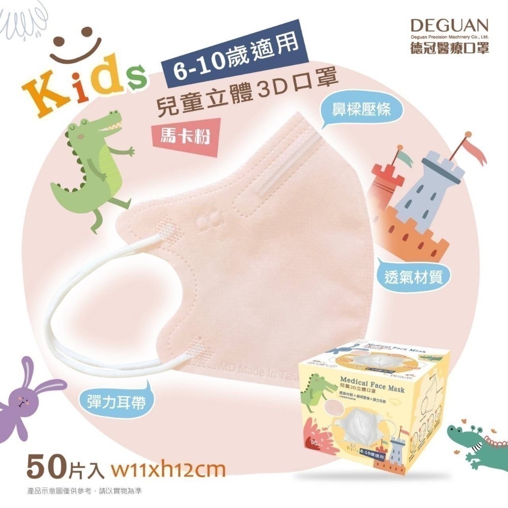 【宜購坊】德冠 兒童6-10歲 3D立體醫療口罩   (50入/盒)-規格圖2