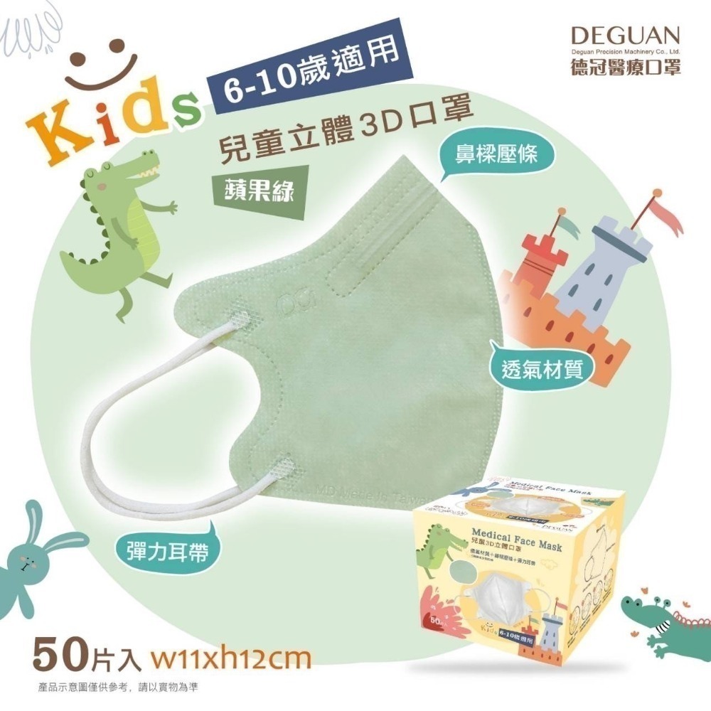 【宜購坊】德冠 兒童6-10歲 3D立體醫療口罩   (50入/盒)-規格圖2