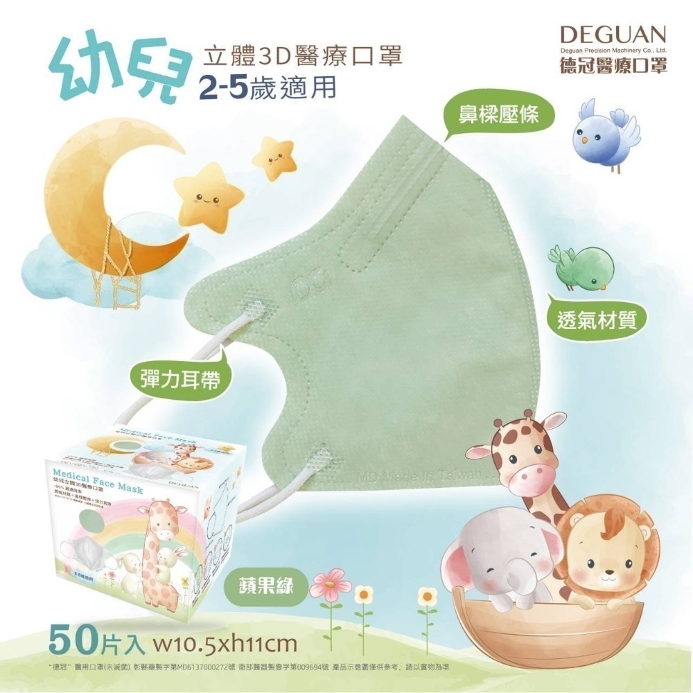 【宜購坊】德冠 幼兒 2-5歲 3D立體醫療口罩  (50入/盒)-規格圖2