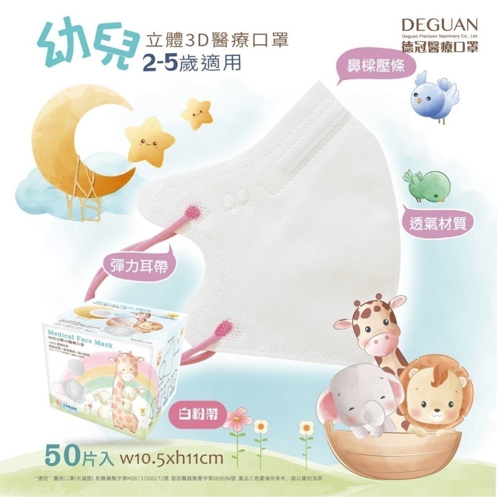 【宜購坊】德冠 幼兒 2-5歲 3D立體醫療口罩  (50入/盒)-規格圖2