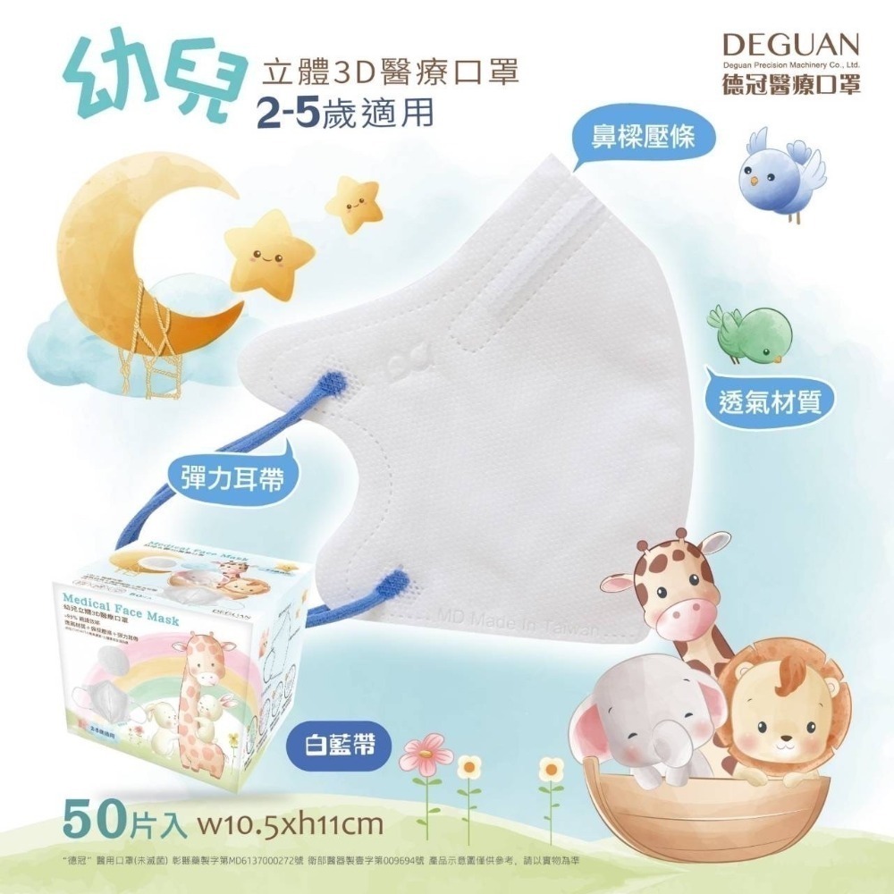 【宜購坊】德冠 幼兒 2-5歲 3D立體醫療口罩  (50入/盒)-規格圖2