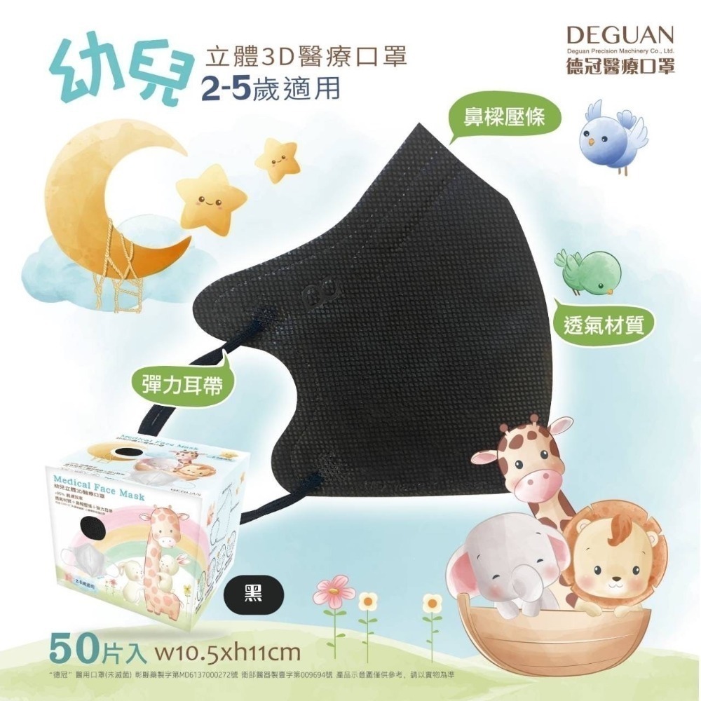 【宜購坊】德冠 幼兒 2-5歲 3D立體醫療口罩  (50入/盒)-規格圖2