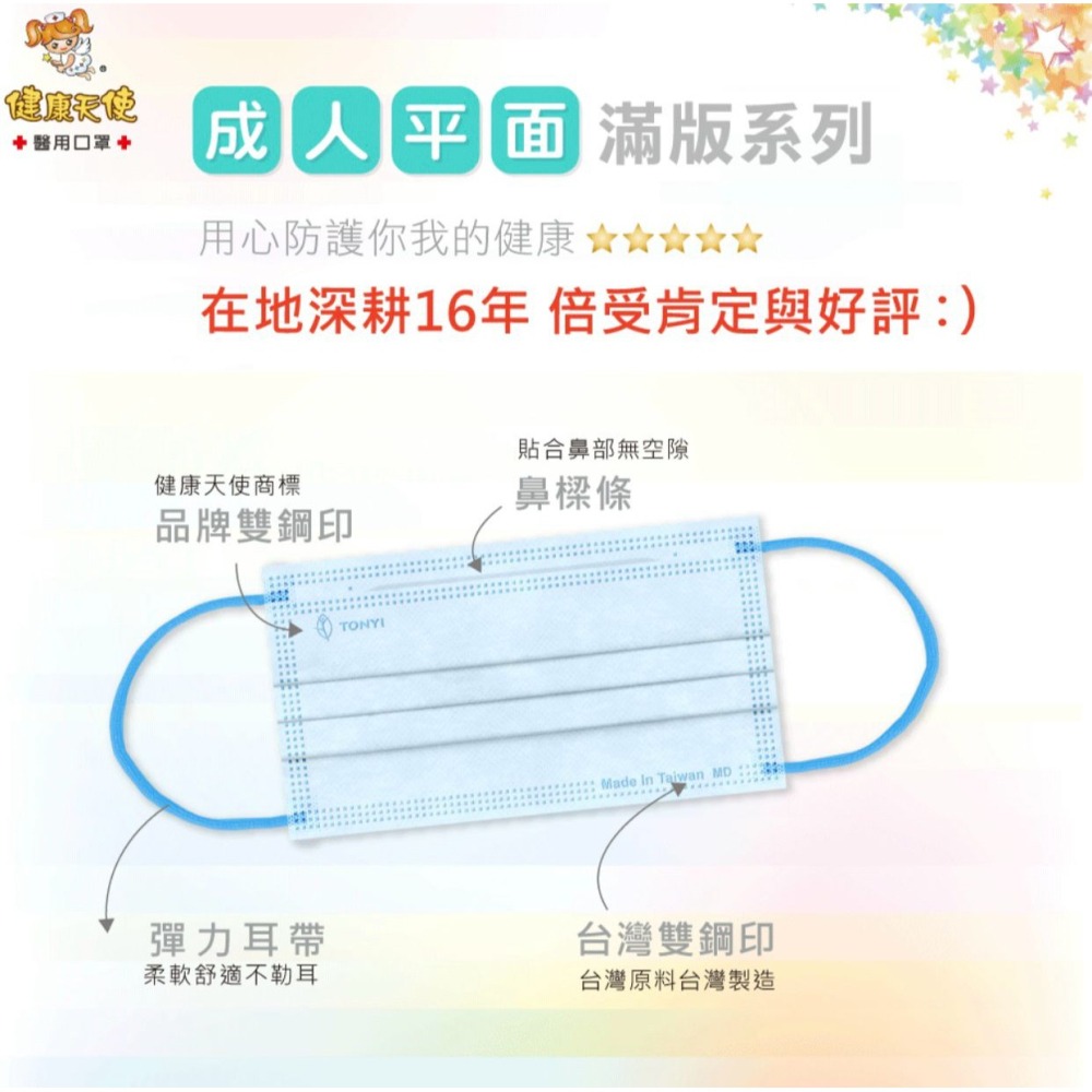 【宜購坊】健康天使 成人平面滿版醫用口罩  (50入/盒)-細節圖3