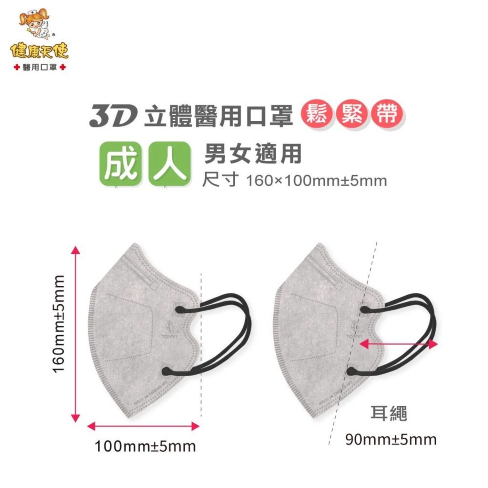 【宜購坊】健康天使 3D成人立體醫用口罩 鬆緊帶 (30入/袋)-細節圖2