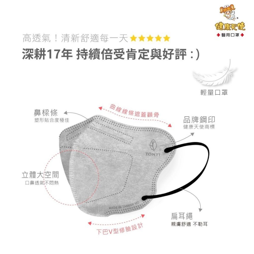 【宜購坊】健康天使 3D兒童立體醫用口罩 7-12歲/成人小臉 鬆緊帶 (30入/袋)-細節圖3
