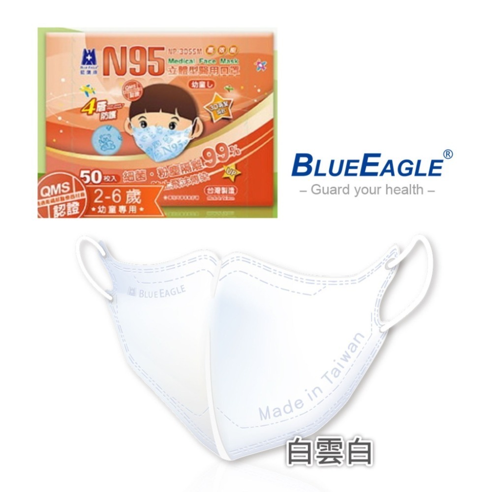 【宜購坊】藍鷹牌N95 成人/ 兒童/ 幼童/ 幼幼 立體醫用口罩  50入/盒-規格圖8