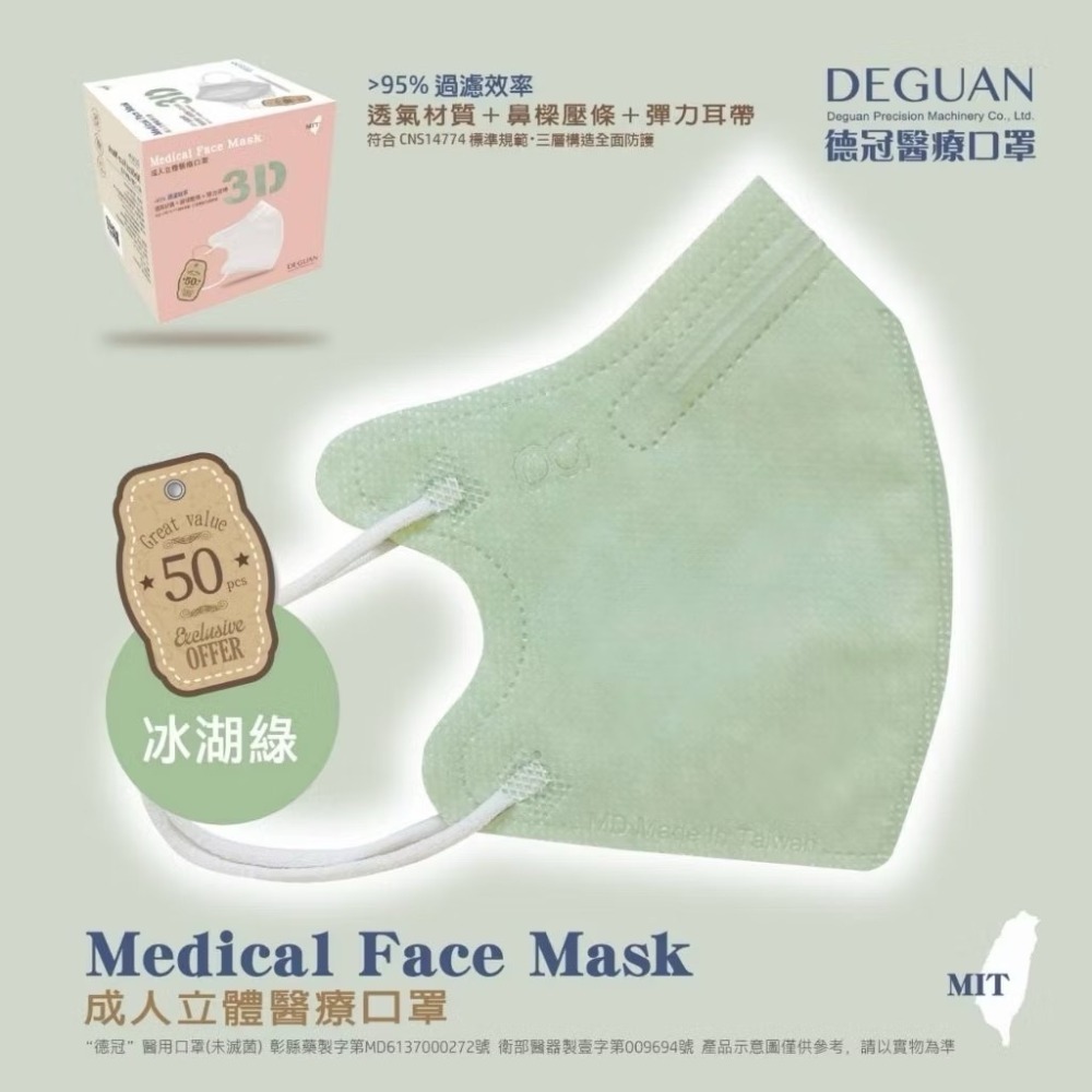 【宜購坊】德冠 成人 3D立體醫療口罩  (50入/盒)-規格圖3