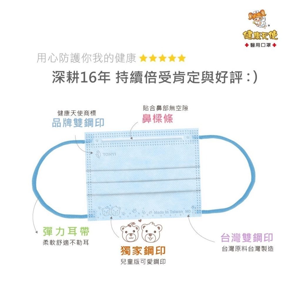 【宜購坊】 健康天使 嬰幼童平面醫療口罩 2-6歲  (50入/盒)-細節圖3