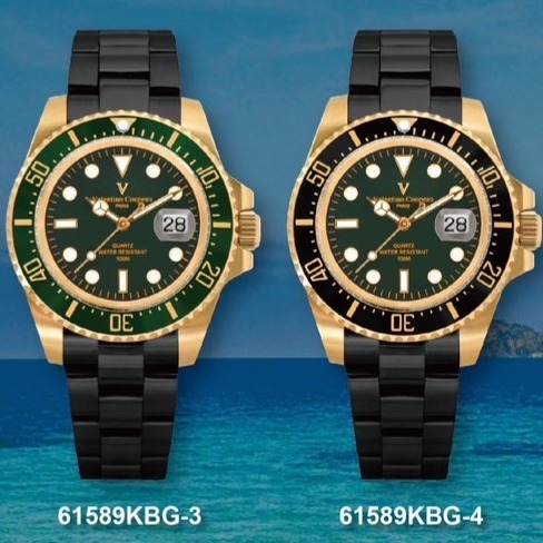 范倫鐵諾古柏 valentino coupeau  范倫鐵諾 古柏 黑鋼金殼水鬼腕錶 石英錶 潛水錶-細節圖2