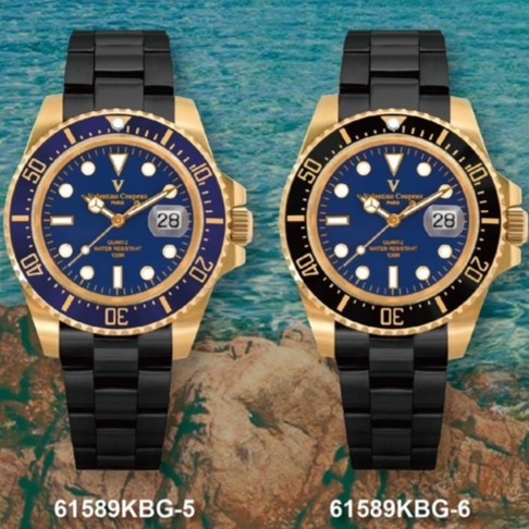 范倫鐵諾古柏 valentino coupeau  范倫鐵諾 古柏 黑鋼金殼水鬼腕錶 石英錶 潛水錶-細節圖3