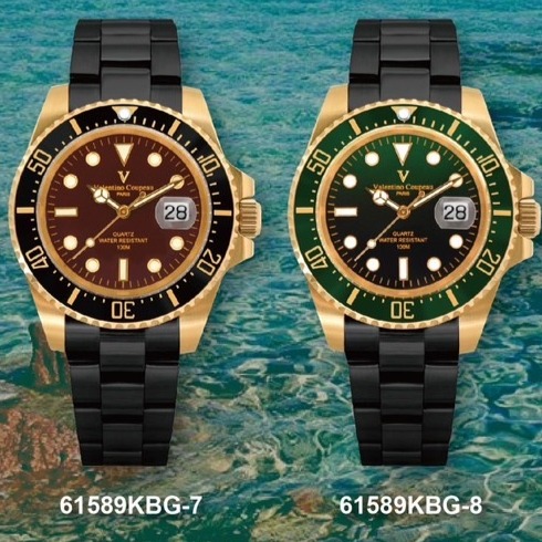 范倫鐵諾古柏 valentino coupeau  范倫鐵諾 古柏 黑鋼金殼水鬼腕錶 石英錶 潛水錶-細節圖4