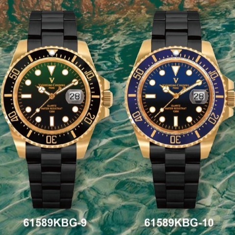 范倫鐵諾古柏 valentino coupeau  范倫鐵諾 古柏 黑鋼金殼水鬼腕錶 石英錶 潛水錶-細節圖5