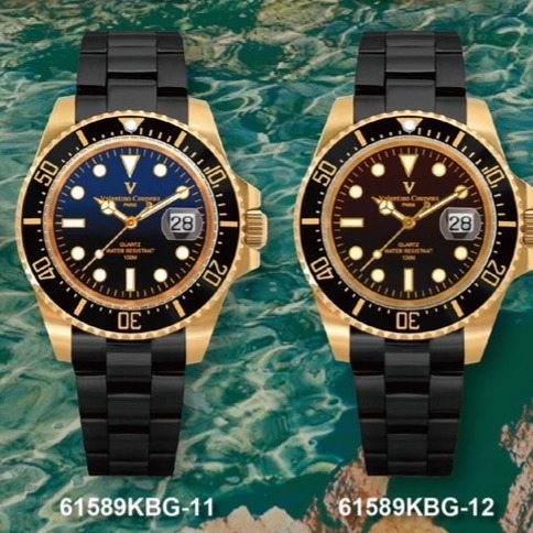 范倫鐵諾古柏 valentino coupeau  范倫鐵諾 古柏 黑鋼金殼水鬼腕錶 石英錶 潛水錶-細節圖6