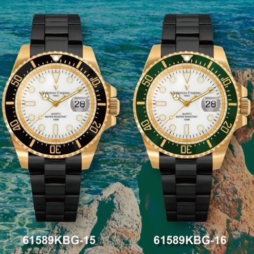 范倫鐵諾古柏 valentino coupeau  范倫鐵諾 古柏 黑鋼金殼水鬼腕錶 石英錶 潛水錶-細節圖8