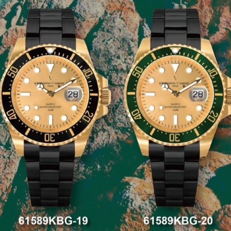 范倫鐵諾古柏 valentino coupeau  范倫鐵諾 古柏 黑鋼金殼水鬼腕錶 石英錶 潛水錶-細節圖10