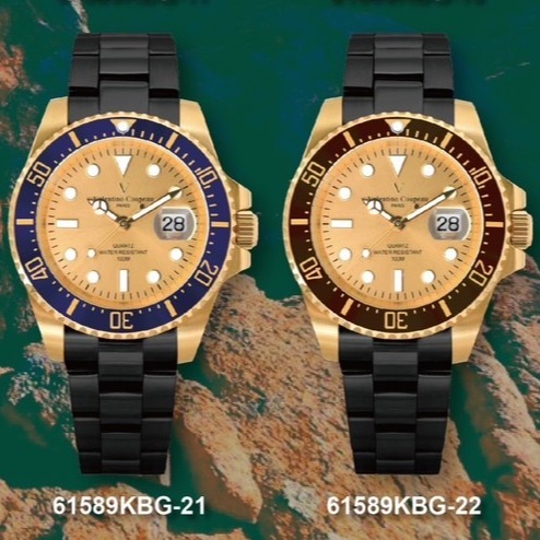 范倫鐵諾古柏 valentino coupeau  范倫鐵諾 古柏 黑鋼金殼水鬼腕錶 石英錶 潛水錶-細節圖11