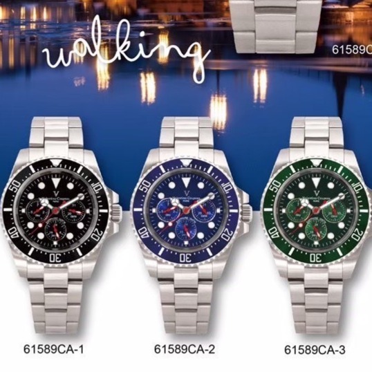 范倫鐵諾古柏 valentino coupeau  范倫鐵諾 古柏 三眼水鬼腕錶 石英錶 潛水錶 矽膠 鋼帶 白鋼-細節圖3