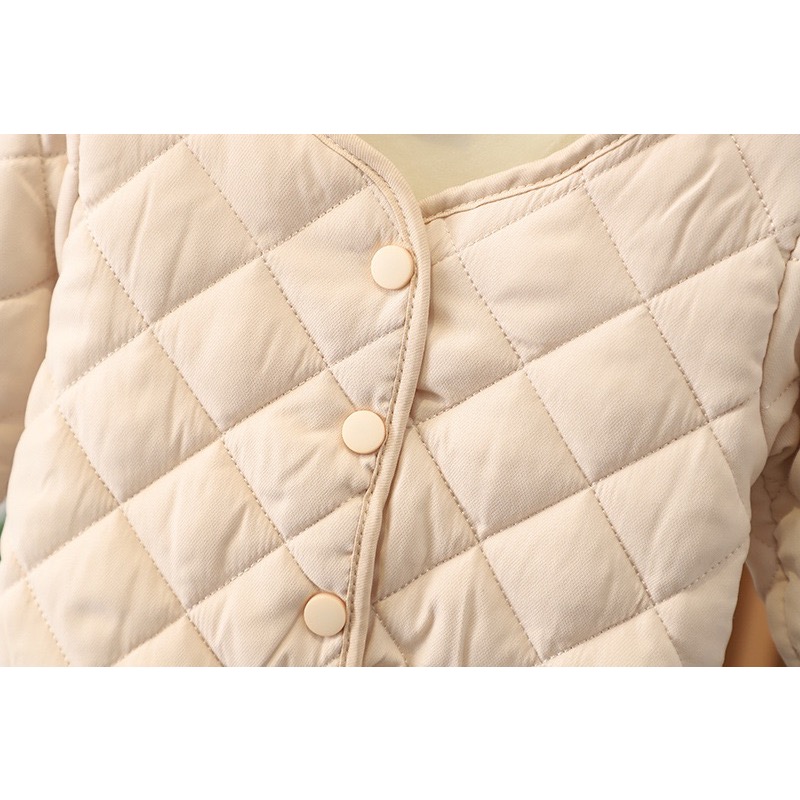 素色菱格壓線加絨外套-細節圖2