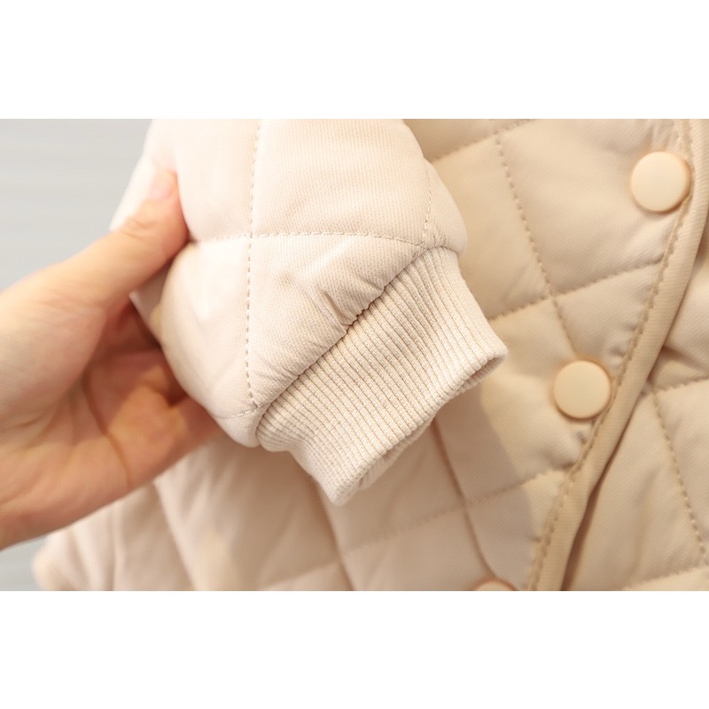 素色菱格壓線加絨外套-細節圖3