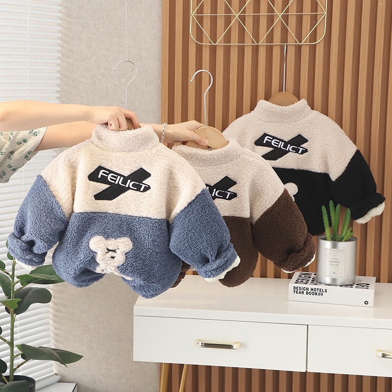 X熊拼色羊羔毛外套-細節圖2