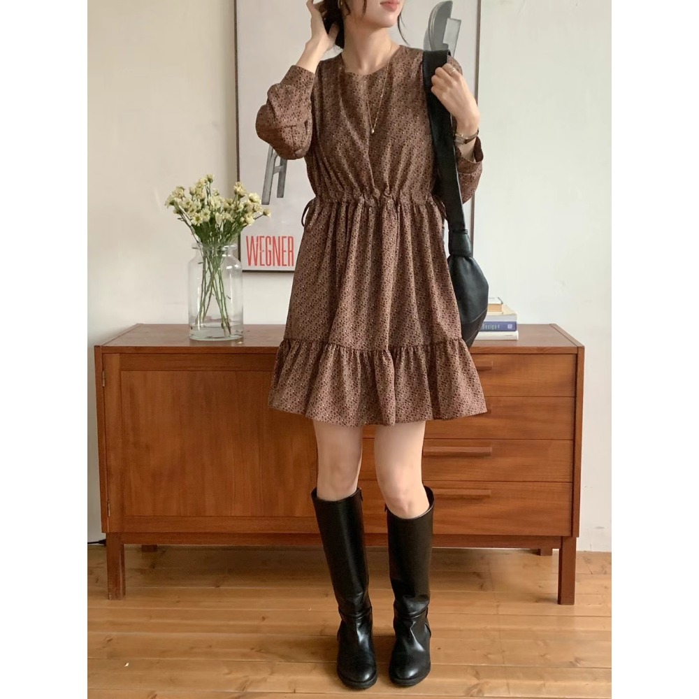 (預購）韓國東大門💞繫帶豹紋連身裙-細節圖4