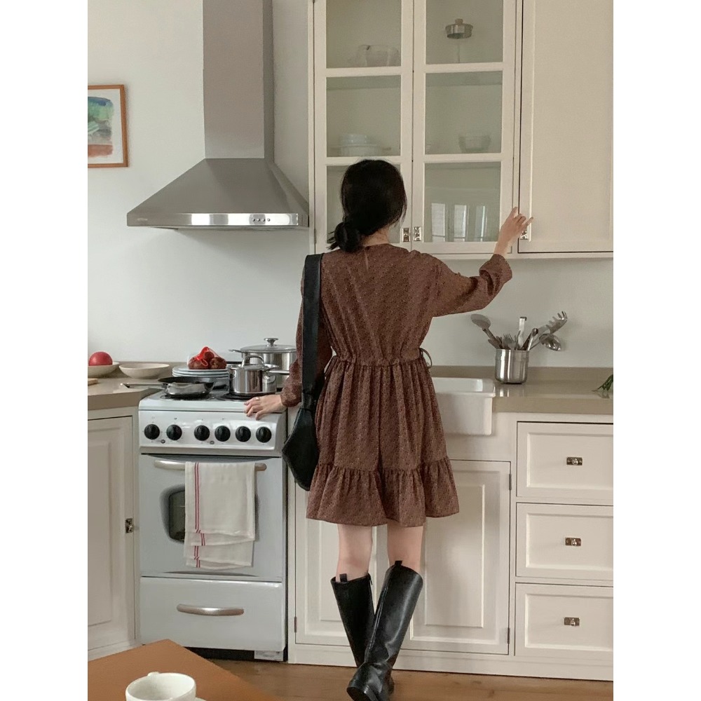 (預購）韓國東大門💞繫帶豹紋連身裙-細節圖6